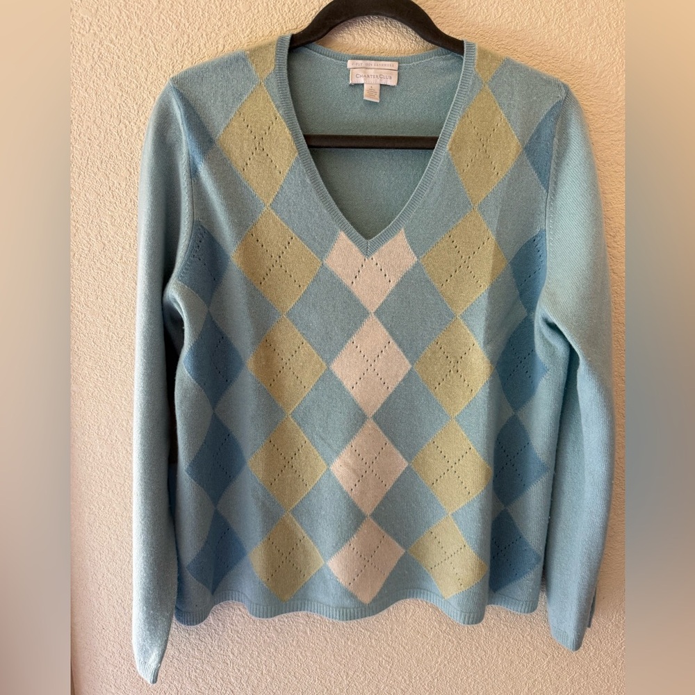 Charter Club Cashmere Argyle V-Neck Sweater